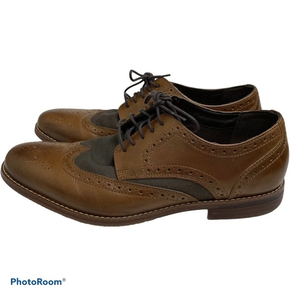 Rockport Wingtip‎ Trutech Leather Canvas Insert H80044 Men's size 10.5 M Brown